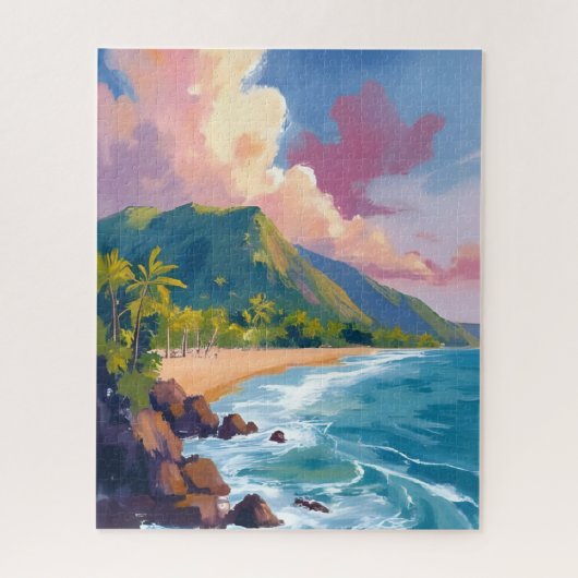 Fiji bergen kustlijn reis schilderij legpuzzel (Verticaal)