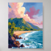 Fiji Bergen Kustlijn Reis Schilderij Poster (Voorkant)