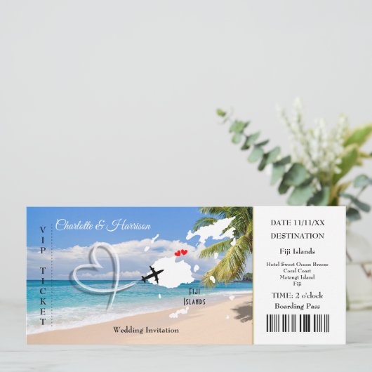 Fiji Destination Wedding Ticket Pass Kaart (Staand voorkant)