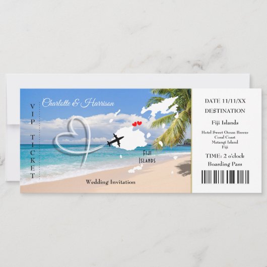 Fiji Destination Wedding Ticket Pass Kaart (Voorkant)