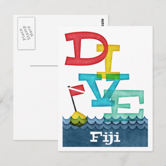 Fiji Dive - Colorful Scuba Briefkaart (Voorkant / Achterkant)