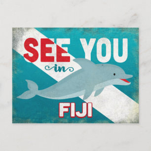 Fiji Dolphin - Retro Vintage Travel Briefkaart