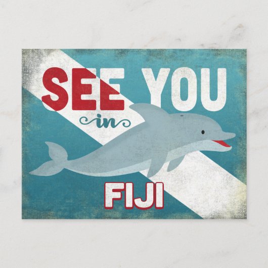 Fiji Dolphin - Retro Vintage Travel Briefkaart (Voorkant)