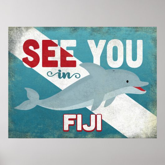 Fiji Dolphin - Retro Vintage Travel Poster (Voorkant)