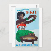 Fiji-eiland, inheemse vrouw met traditioneel welko briefkaart (Voorkant / Achterkant)