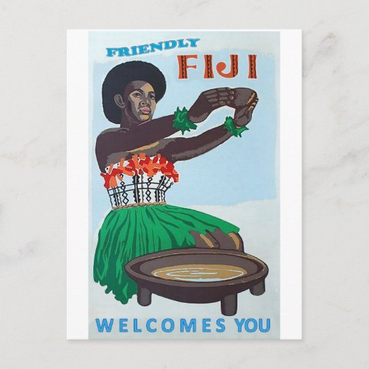 Fiji-eiland, inheemse vrouw met traditioneel welko briefkaart (Voorkant)