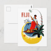 Fiji-eiland, man op een kleine boot briefkaart (Voorkant / Achterkant)