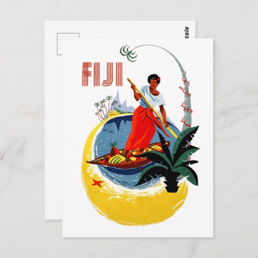 Fiji-eiland, man op een kleine boot briefkaart (Voorkant / Achterkant)