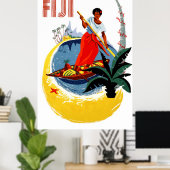 Fiji-eiland, man op een kleine boot poster (Thuiskantoor)