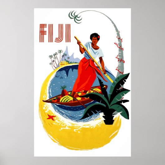 Fiji-eiland, man op een kleine boot poster (Voorkant)
