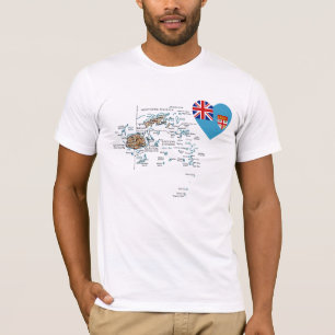 Fiji Flag Heart en Map T-Shirt