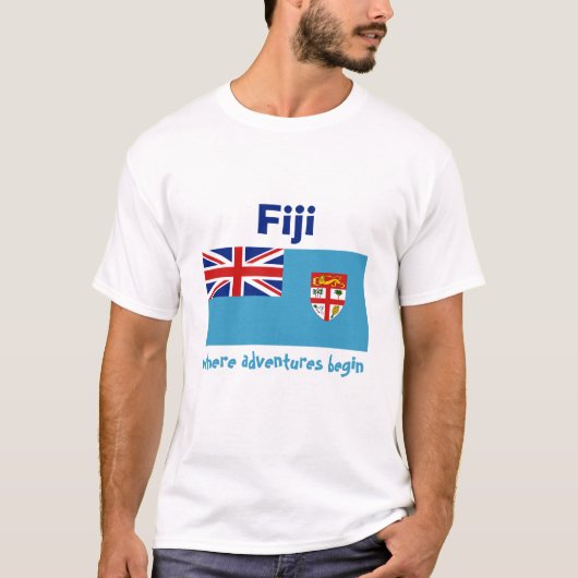Fiji Flag + Map + Tekst T-Shirt (Voorkant)