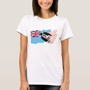 Fiji Flag Rugby Ball Pass Cartoon Handen T-shirt