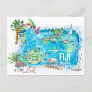 Fiji Illustrated Polynesia Island Travel Map Briefkaart