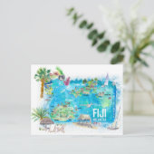 Fiji Illustrated Polynesia Island Travel Map Briefkaart (Staand voorkant)