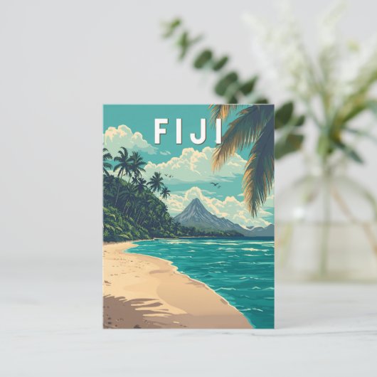 Fiji Illustration Travel Art Vintage Briefkaart (Staand voorkant)