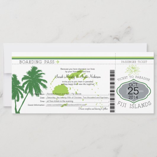 Fiji Islands Boarding Pass Wedding Kaart (Voorkant)