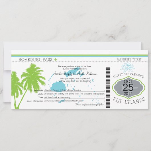 Fiji Islands Boarding Pass Wedding Kaart (Voorkant)
