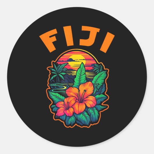 Fiji Islands Pacific Ocean Trocal Flowers Beach Va Ronde Sticker (Voorkant)