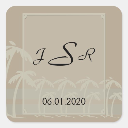 Fiji: Monogram Sticker van tropische palmbomen (Voorkant)