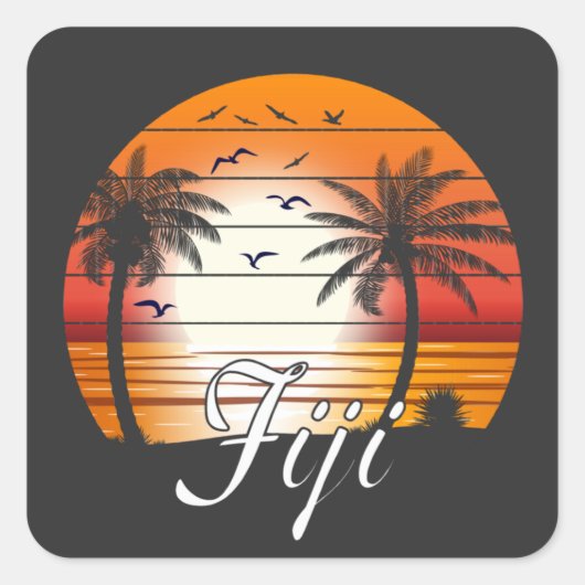  Fiji Palm Trees Summer Beach Vierkante Sticker (Voorkant)