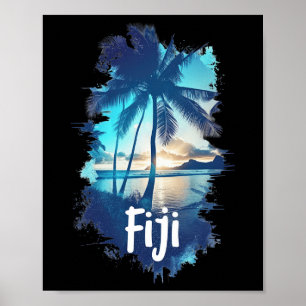 Fiji Palmbomen Strand Zonsondergang Vakantie Souve Poster