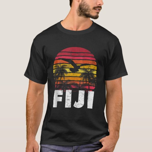 FIJI  Retro Sunset 70s 80s Stijl Mannen Vrouwen T-shirt (Voorkant)