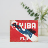 Fiji Scuba Diver - Blue Retro Briefkaart (Staand voorkant)