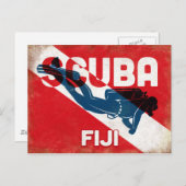 Fiji Scuba Diver - Blue Retro Briefkaart (Voorkant / Achterkant)