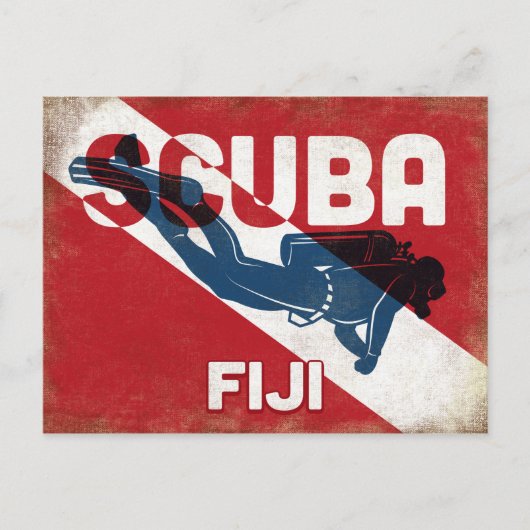 Fiji Scuba Diver - Blue Retro Briefkaart (Voorkant)