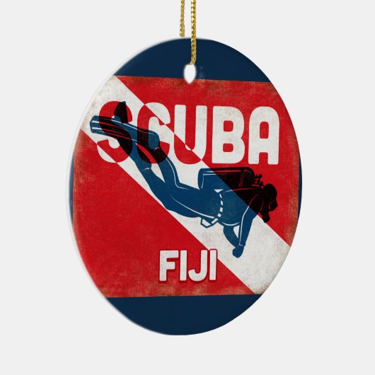 Fiji Scuba Diver - Blue Retro Keramisch Ornament (Rechts)