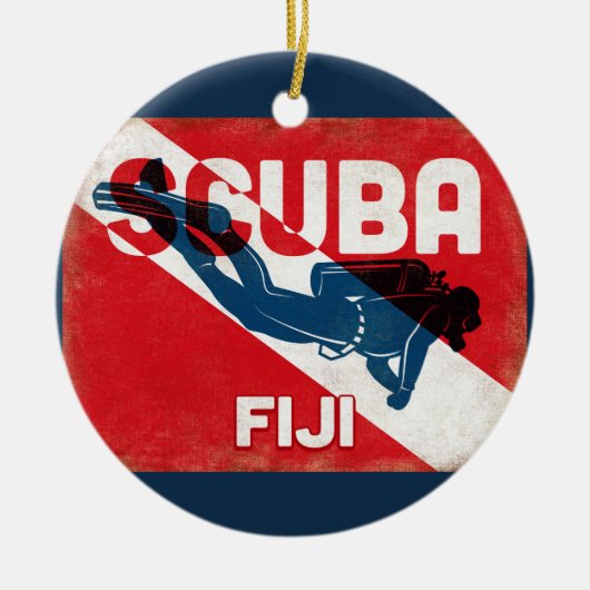 Fiji Scuba Diver - Blue Retro Keramisch Ornament (Voorkant)