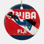 Fiji Scuba Diver - Blue Retro Keramisch Ornament (Achterkant)
