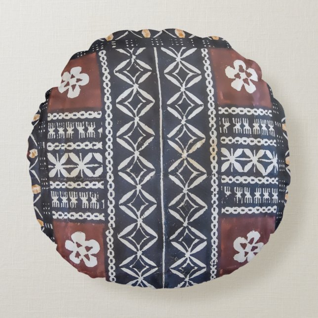 Fiji Tapa Cloth Print Round Pillow Rond Kussen (Voorkant)