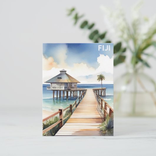 Fiji Tropical Beach Resort Waterverf Briefkaart (Staand voorkant)