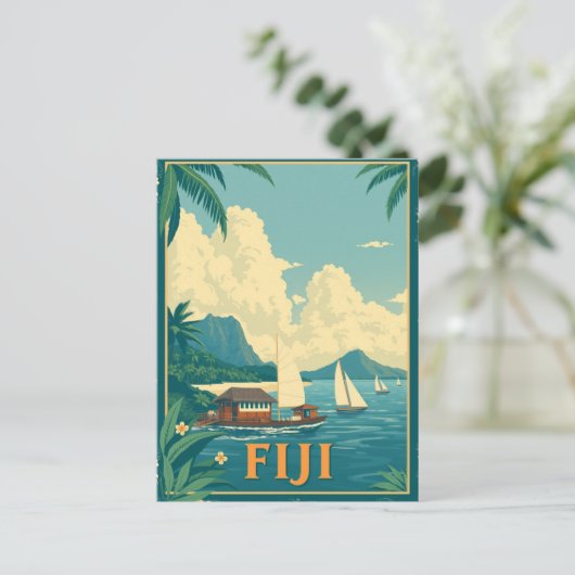 Fiji Tropical Island Beach Retro Briefkaart (Staand voorkant)