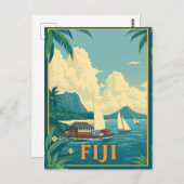 Fiji Tropical Island Beach Retro Briefkaart (Voorkant / Achterkant)