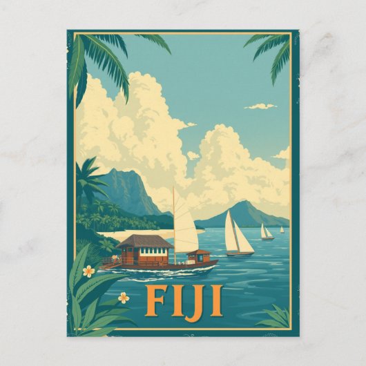 Fiji Tropical Island Beach Retro Briefkaart (Voorkant)