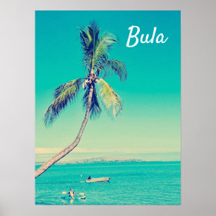 Fiji tropische bulppalmen retro-reisdruk poster