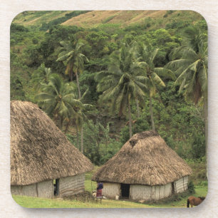 Fiji, Viti Levu, Navala, traditionele Bure-huizen Drankjes Onderzetter