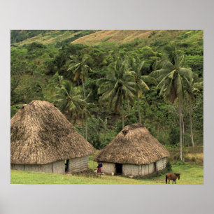Fiji, Viti Levu, Navala, traditionele Bure-huizen Poster