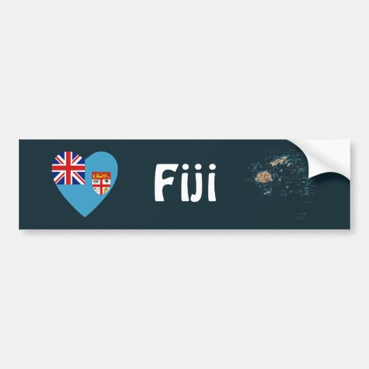 Fiji Vlag Hart + Landkaart Bumpersticker (Voorkant)
