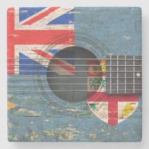 Fiji-vlag op de oude akoestische gitaar stenen onderzetter