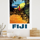 Fiji, vrouw aan de tropische kust en toeristische  poster (Keuken)