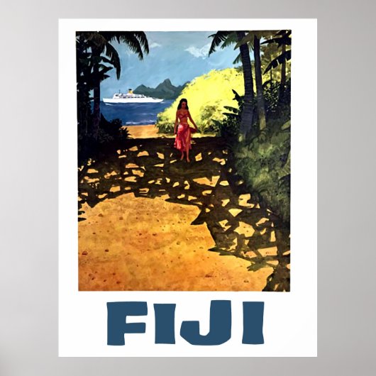 Fiji, vrouw aan de tropische kust en toeristische  poster (Voorkant)
