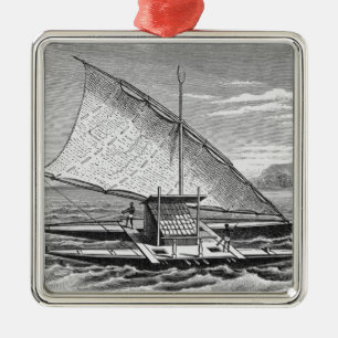 Fijiaanse dubbelkanoe uit de geschiedenis van metalen ornament