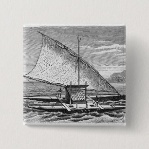 Fijiaanse dubbelkanoe uit de geschiedenis van vierkante button 5,1 cm