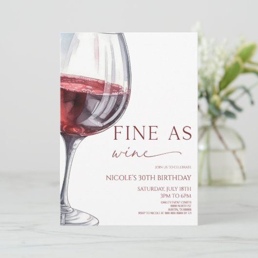 Fijn als wijn elegante rode wijn verjaardagsfeestj kaart (Staand voorkant)