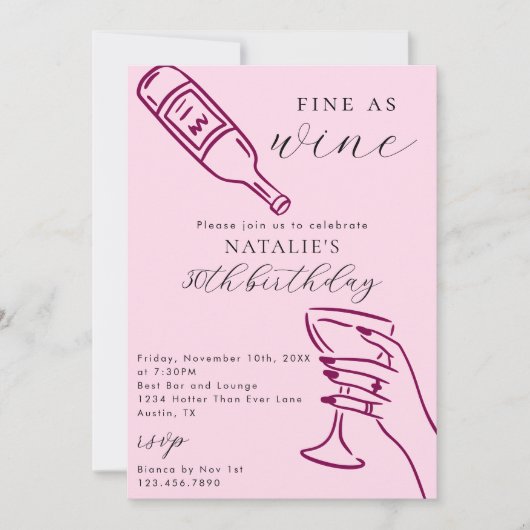 Fijn als wijn thema Hand getrokken verjaardagsfees Kaart (Voorkant)