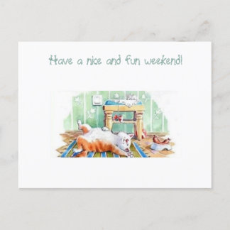 Fijn en gezellig weekend! Een kat en een muis. Briefkaart